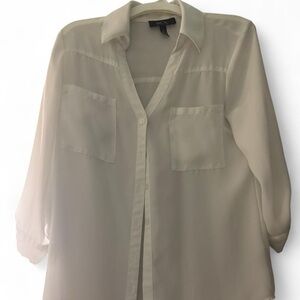 BCX Sheer White Button-Up Blouse